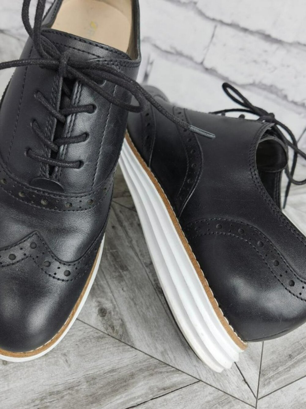 Cole Haan Shoes Mens 7.5 Black Leather Original Grand Wingtip Oxford Event Dress